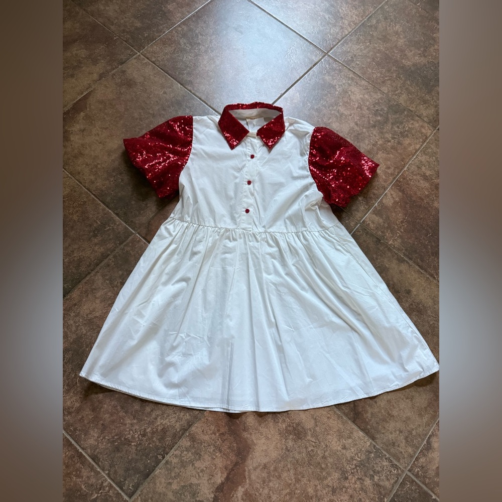 Peach Love California White Love You Dress with Red Sequins